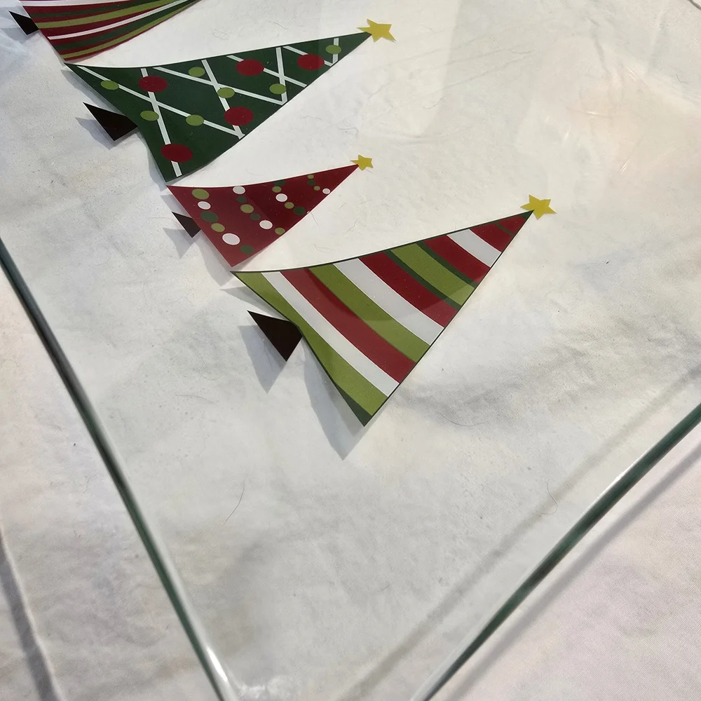 Holiday Decorative Glass Tray with Festive Tree Motif - White/Green/Red